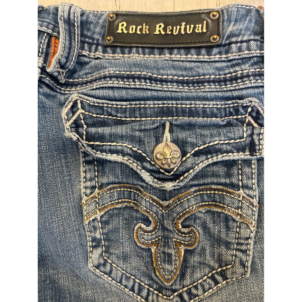 Rock Revival Debbie Bootcut Jeans Womens 29 Medium‎ Wash RRJ8107 Fleur De Lis